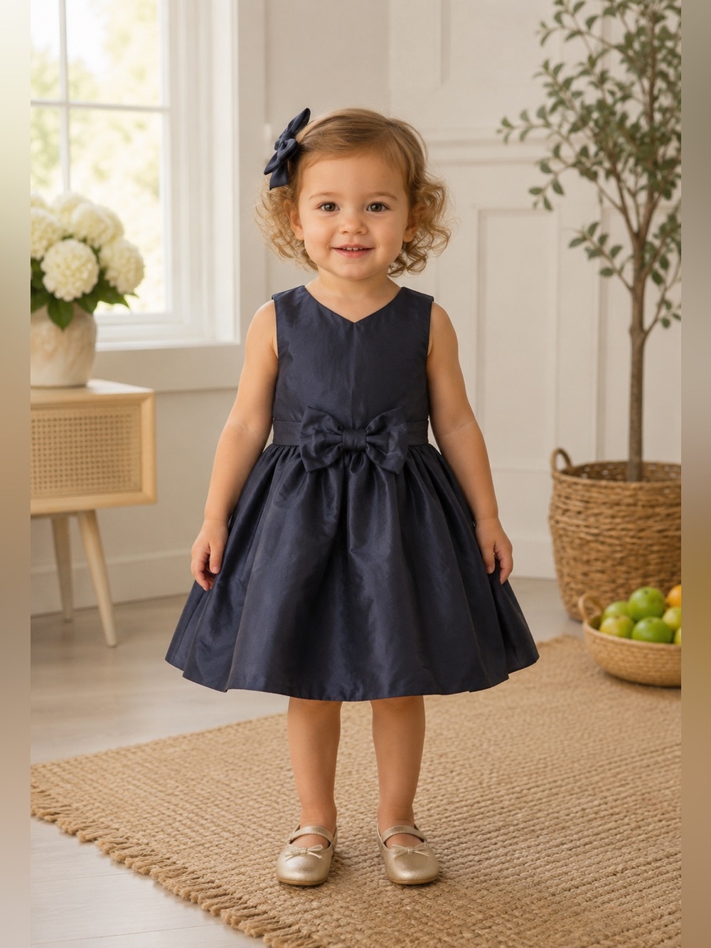 NWT Hope & Henry Toddler Girls Navy Sz 2‎ Taffeta High-Low Party Dress